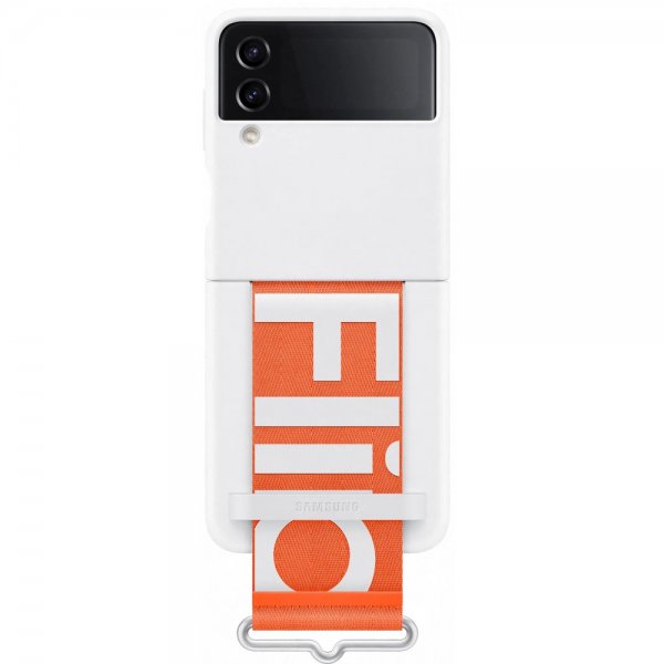 Samsung Original Galaxy Z Flip 4 Deksel Silicone Cover with Strap Hvit