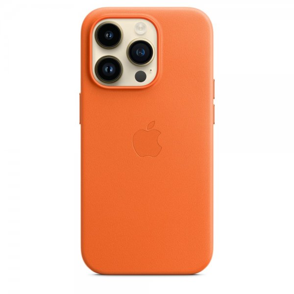 Apple Original iPhone 14 Pro Deksel Leather Case MagSafe Oraneje