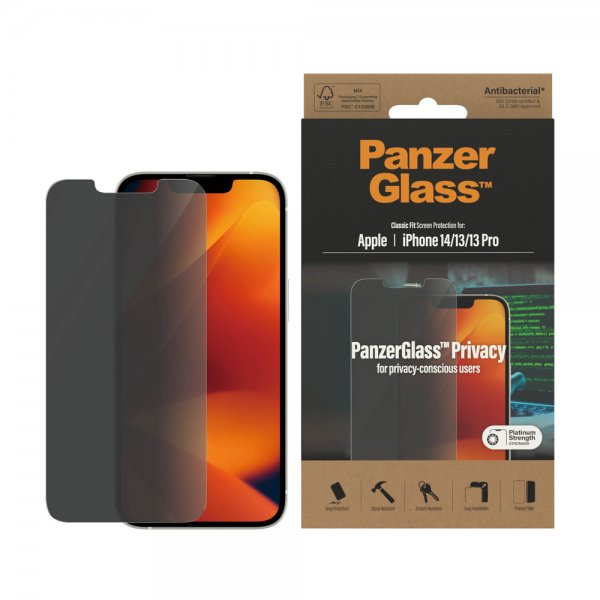 PanzerGlass iPhone 13/iPhone 13 Pro/iPhone 14 Skjermbeskytter Classic Fit Privacy