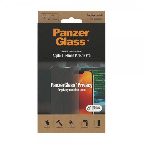 PanzerGlass iPhone 13/iPhone 13 Pro/iPhone 14 Skjermbeskytter Classic Fit Privacy