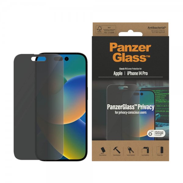 PanzerGlass iPhone 14 Pro Skjermbeskytter Classic Fit Privacy