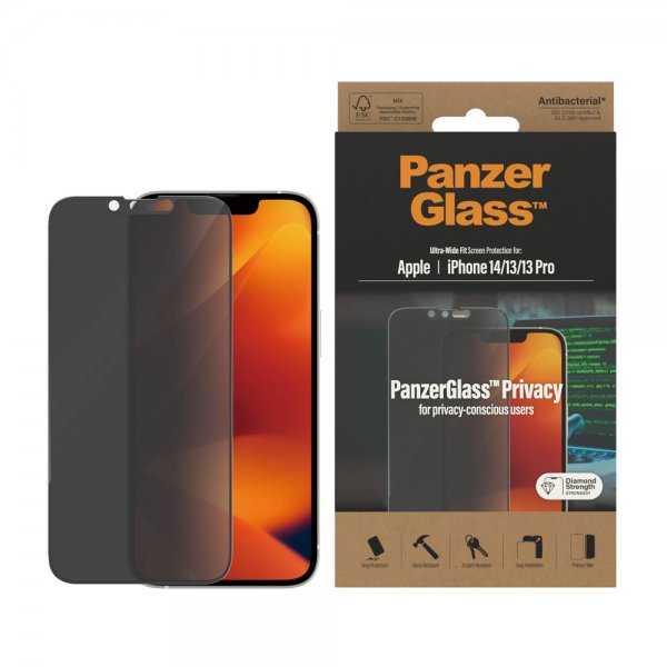 PanzerGlass iPhone 13/iPhone 13 Pro/iPhone 14 Skjermbeskytter Ultra-Wide Fit Privacy