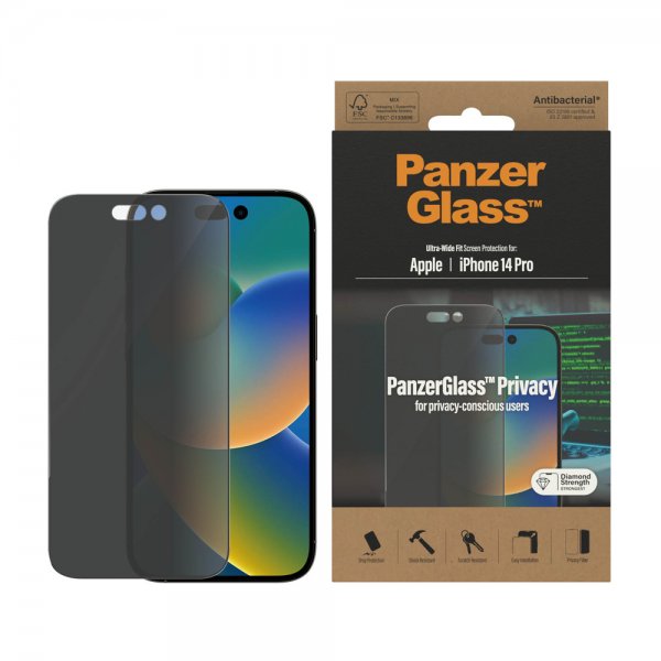 PanzerGlass iPhone 14 Pro Skjermbeskytter Ultra-Wide Fit Privacy