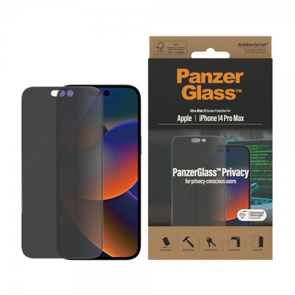 PanzerGlass iPhone 14 Pro Max Skjermbeskytter Ultra-Wide Fit Privacy