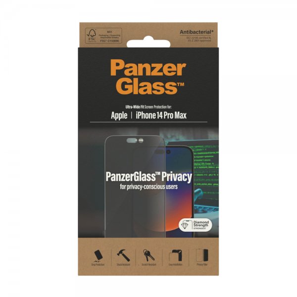 PanzerGlass iPhone 14 Pro Max Skjermbeskytter Ultra-Wide Fit Privacy
