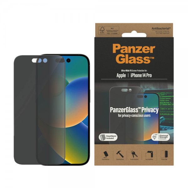 PanzerGlass iPhone 14 Pro Skjermbeskytter Ultra-Wide Fit Privacy EasyAligner