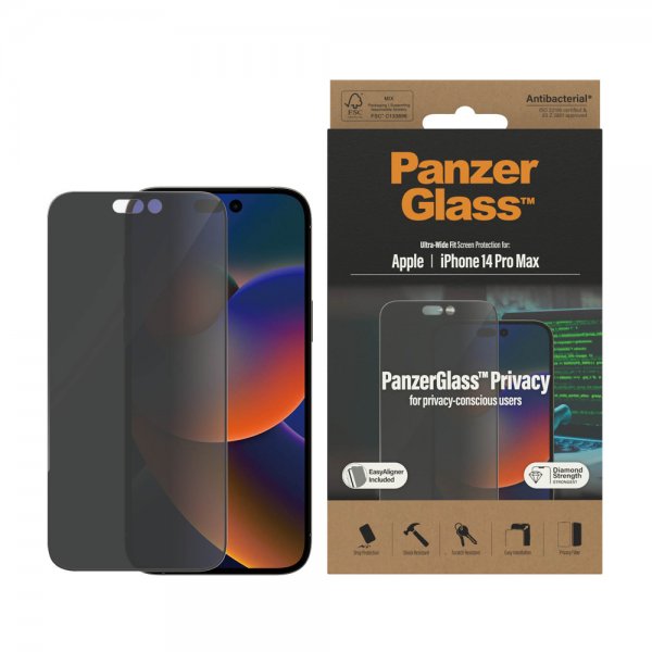 PanzerGlass iPhone 14 Pro Max Skjermbeskytter Ultra-Wide Fit Privacy EasyAligner