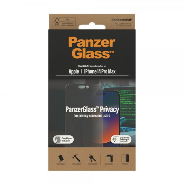 PanzerGlass iPhone 14 Pro Max Skjermbeskytter Ultra-Wide Fit Privacy EasyAligner