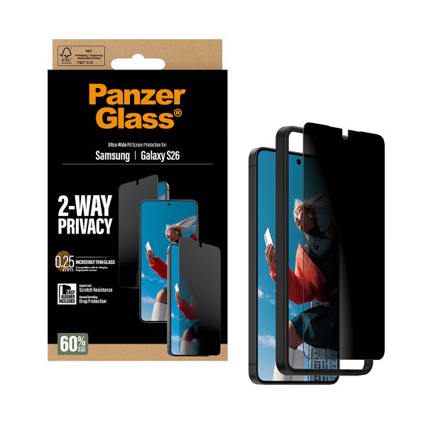 PanzerGlass Samsung Galaxy S26 Skjermbeskytter Ultra-Wide Fit Privacy EasyAligner