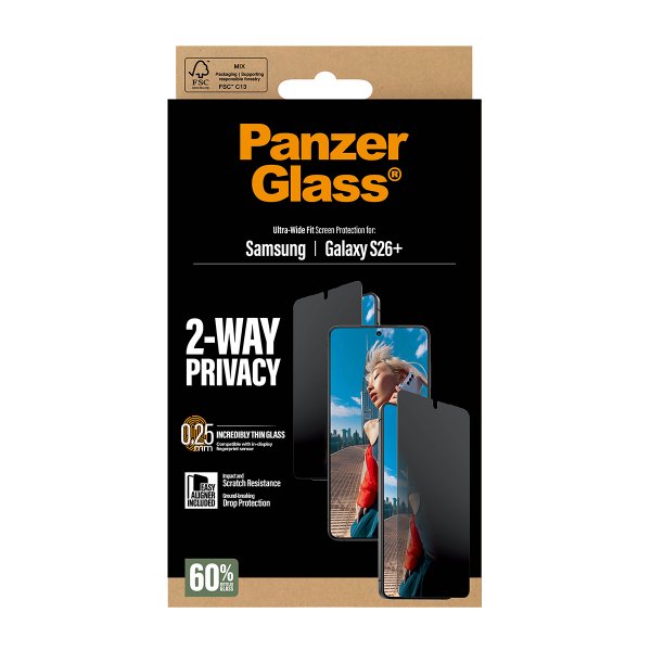 PanzerGlass Samsung Galaxy S26 Plus Skjermbeskytter Ultra-Wide Fit Privacy EasyAligner