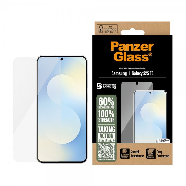PanzerGlass Samsung Galaxy S25 FE Skjermbeskytter Ultra-Wide Fit EasyAligner