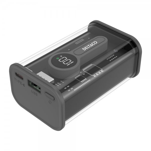 Deltaco Powerbank Transparent 10 000 mAh Fast Charge Svart