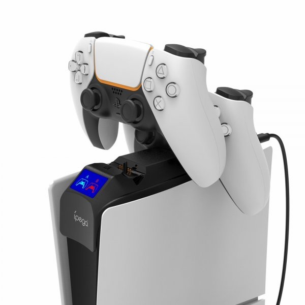 Ipega PS5 Slim toppmontert kontrollerlader med hodetelefonholder