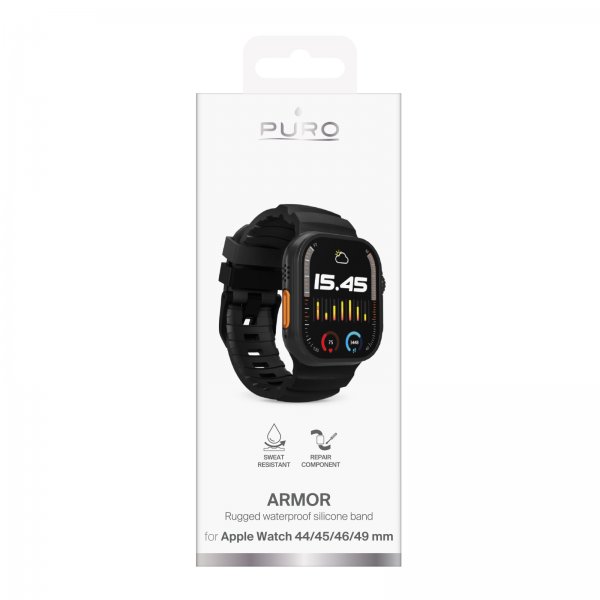 Puro Apple Watch 44/45/46/Ultra 49mm Armbånd Armor Svart