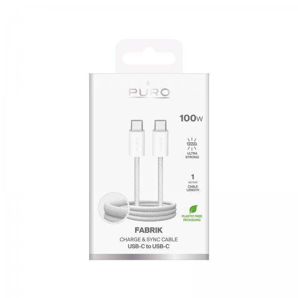 Puro Kabel Fabrik 2.0 100W USB-C til USB-C 1m Hvit