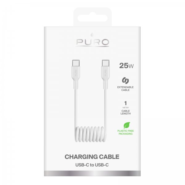 Puro Kabel Spiral USB-C til USB-C 1m Hvit