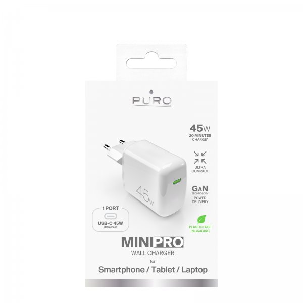Puro Lader MiniPro GaN 45W USB-C Hvit