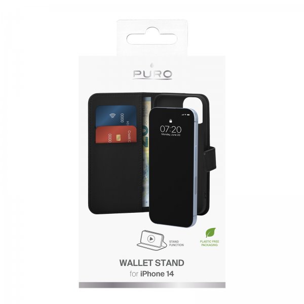 Puro iPhone 14 Etui Wallet Stand Svart