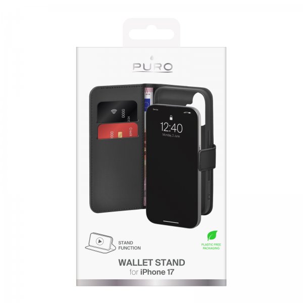 Puro iPhone 17 Etui Wallet Stand Svart