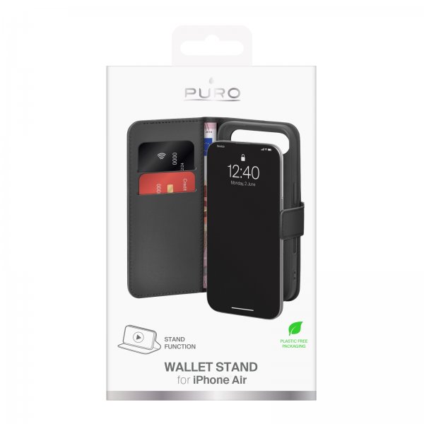 Puro iPhone Air Etui Wallet Stand Svart