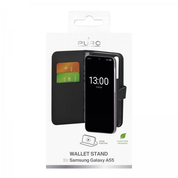 Puro Samsung Galaxy A55 Etui Wallet Stand Svart