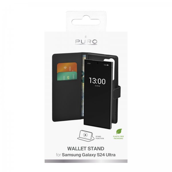 Puro Samsung Galaxy S24 Ultra Etui Wallet Stand Svart