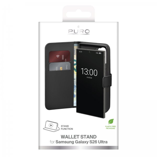 Puro Samsung Galaxy S26 Ultra Etui Wallet Stand Svart