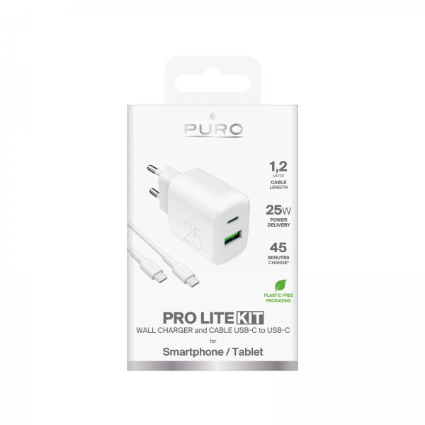 Puro Lader med Kabel ProLite Kit USB-C 25W 1.2m Hvit
