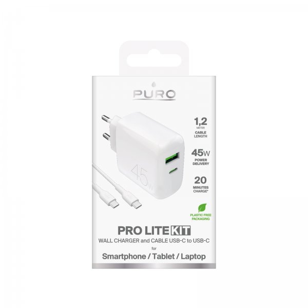 Puro Lader med Kabel ProLite Kit USB-C 45W 1.2m Hvit