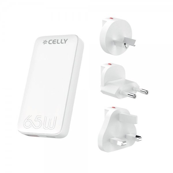 Celly Lader Travel GaN 65W USA/UK/EU/AUS Hvit
