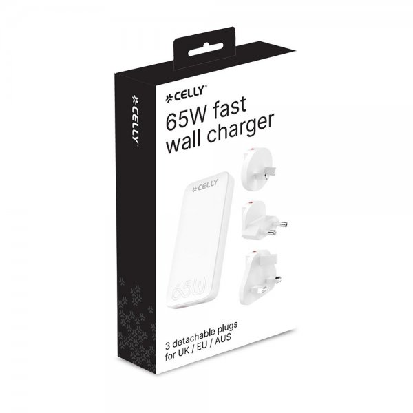 Celly Lader Travel GaN 65W USA/UK/EU/AUS Hvit