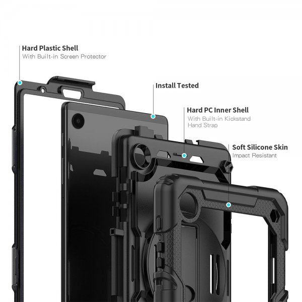 Armor-X Samsung Galaxy Tab A9 Deksel Rainproof Rugged Case Hand Strap Kickstand