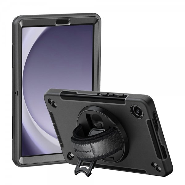 Armor-X Samsung Galaxy Tab A9 Deksel Rainproof Rugged Case Hand Strap Kickstand Svart