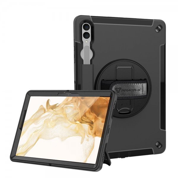 Armor-X Samsung Galaxy Tab S9 FE Plus Deksel Rainproof Rugged Case Hand Strap Kickstand