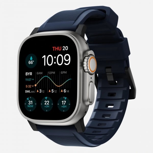 Nomad Apple Watch 44/45/46mm/Apple Watch Ultra Armbånd Rugged Band Black Hardware Atlantic Blue