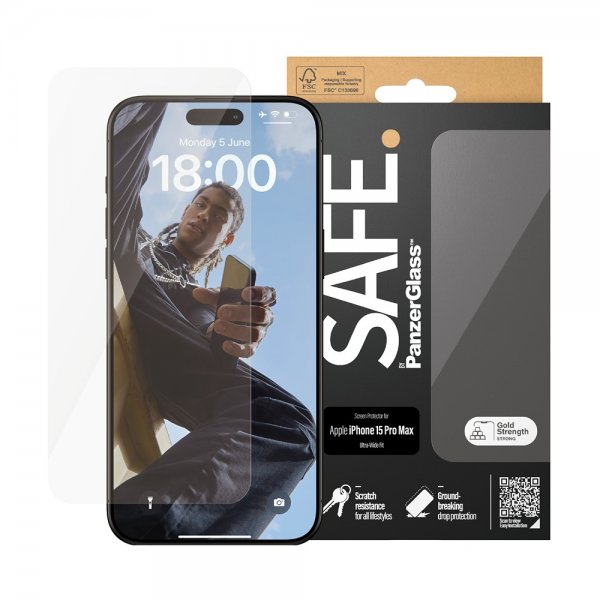 SAFE. by PanzerGlass iPhone 15 Pro Max Skjermbeskytter Ultra-Wide Fit