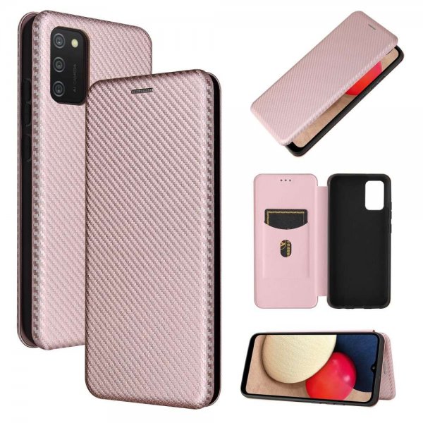 Samsung Galaxy A03s Etui Karbonfibertekstur Rosegull