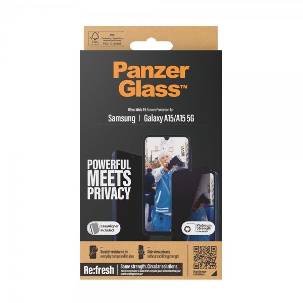 PanzerGlass Samsung Galaxy A15 Skjermbeskytter Ultra-Wide Fit Privacy EasyAligner
