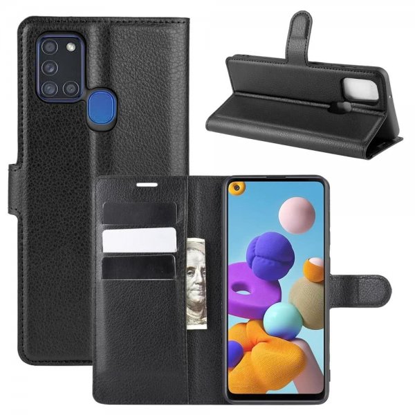 Samsung Galaxy A21s Etui Litchi Svart