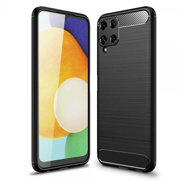 Samsung Galaxy A22 4G Deksel Børstet Karbonfibertekstur Svart