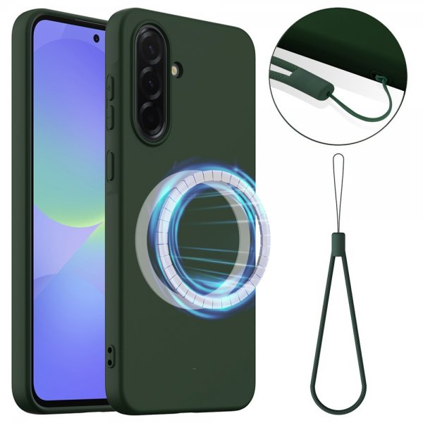 Samsung Galaxy A36/Galaxy A56 Deksel med Stropp Silikon MagSafe Mørkegrønn
