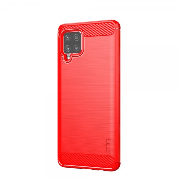Mofi Samsung Galaxy A42 5G Deksel Børstet Karbonfibertekstur Rød