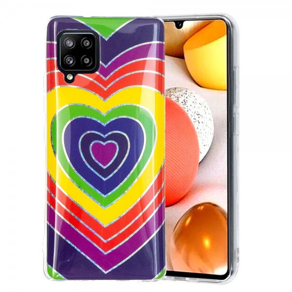 Samsung Galaxy A42 5G Deksel Motiv Fargerik Hjertemønster