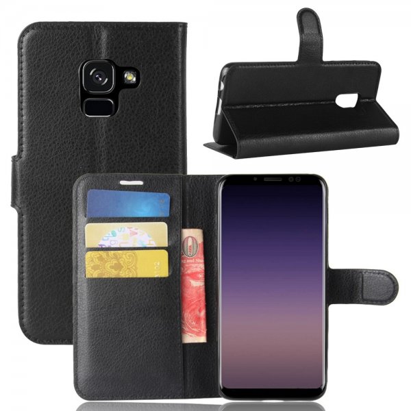 Samsung Galaxy A8 2018 Etui Litchi Svart