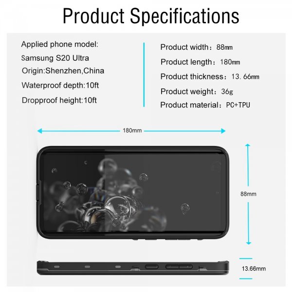 Redpepper Samsung Galaxy S20 Ultra Deksel Vanntett IP68 Svart