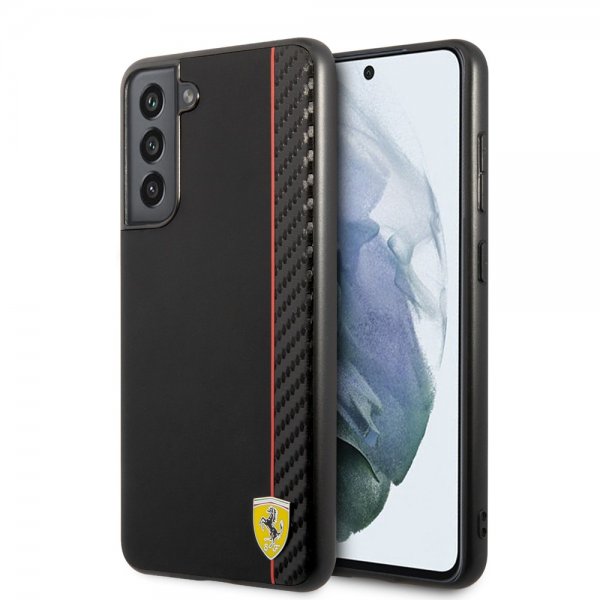 Ferrari Samsung Galaxy S21 FE Deksel Vertical Stripe Metal Logo  Svart