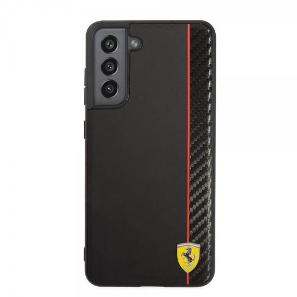 Ferrari Samsung Galaxy S21 FE Deksel Vertical Stripe Metal Logo  Svart