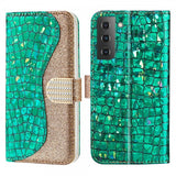 Samsung Galaxy S22 Plus Etui Krokodillemønster Glitter Grønn
