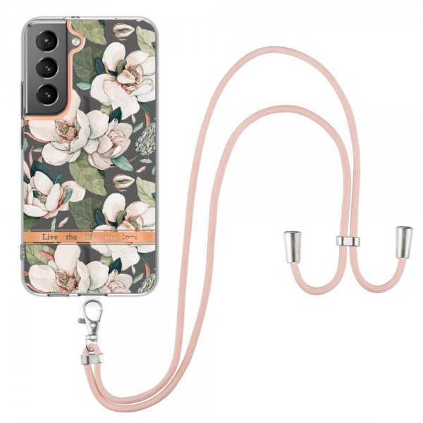 Samsung Galaxy S22 Plus Deksel Blomstermønster Stropp Grønn Gardenia
