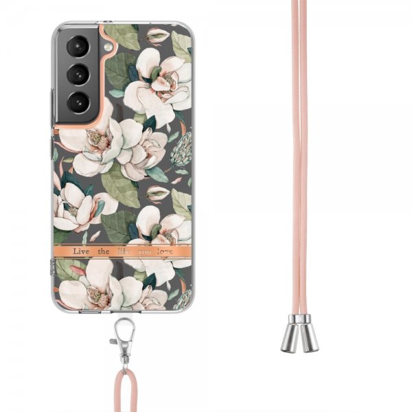 Samsung Galaxy S22 Plus Deksel Blomstermønster Stropp Grønn Gardenia